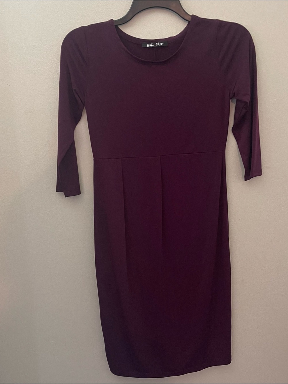 Deep Plum Waist-Pleat Midi Dress